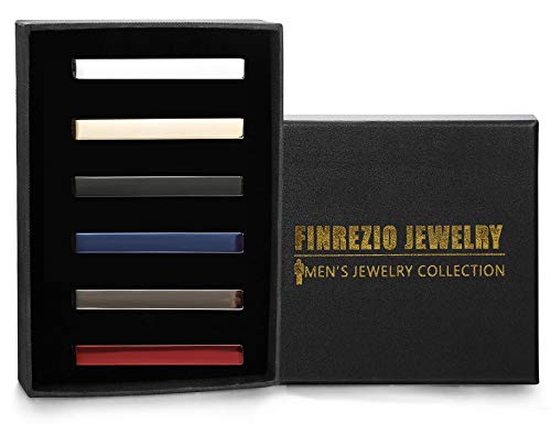 Finrezio 6PCS Mens Tie Clips Set Men Tie Bar Clips Regular Ties Necktie Wedding Business Clips Gift Box, 2.17 inches