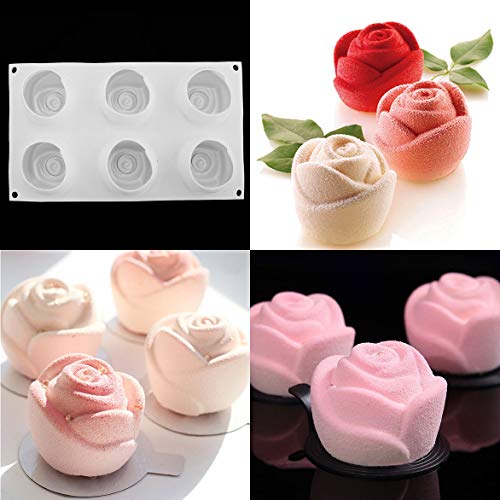 2pcs Silicone Mousse Cake Molds 3D Heart Rose Shape DIY Baking Pan Nonstick Bakeware Decorating Tool for Ice Cream Chiffon Chocolate Dessert Jelly Pastry Christmas, Easy Release FDA BPA Free - Thumbnail 2