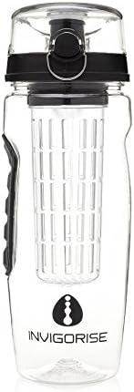 Infuser Water Bottle By Invigorise - Black, Large 32oz Capacity, Dishwasher Safe, BPA Free - The Best Water Infuser Bottle for the Office, Home or Gym