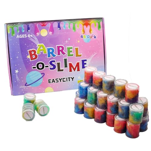 EASYCITY 48 Pack Barrel of Slime - Colorful Sludgy Gooey Fidget Kit for Sensory and Tactile Stimulation, Stress Relief, Prize, Party Favor, Christmas Stocking Stuffers