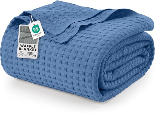 Utopia Bedding Cotton Waffle Blanket 300 GSM (Wedgewood - 228x182 cm) Soft Lightweight Breathable Bed Blanket Big Size Layering Any Bed for All Season