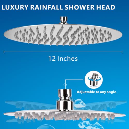Rain Shower Head 30cm Rain Shower Head 304 Stainless Steel Rain Head High Pressure Water Flow Self-Cleaning Silicone Nozzles Easy Wall/Ceiling Mount Chrome Finish