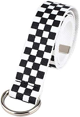 SoftmusicCasual Men Women Checkerboard Canvas D Ring Belt Plaid Waist Strap Waistband Clothing Accessories Black