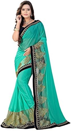IndianTrends Exclusive Designer Ethnic Sea Green Lycra Net Saree Sari 3384-26724