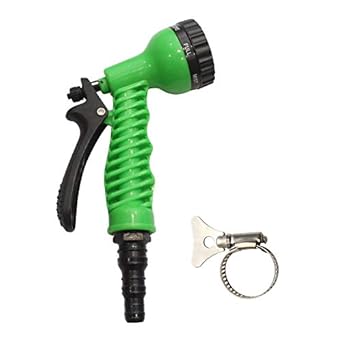 AquaHose 7 Function Water Spray Gun Set Green for Cleaning Supplies - Universal Fitting with Butterfly Clamp