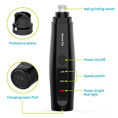 Dog Nail Grinder -Electric Dog Nail Trimmer Clipper - Professional 2-Speed Electric Rechargeable Pet Nail Trimmer Painless Paws Grooming & Smoothing for Small Medium Large Dogs & Cats