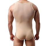 YiZYiF Men's Sheer Soft Jockstrap Leotard Freestyle Wrestling Singlet Bodysuit Nude Medium