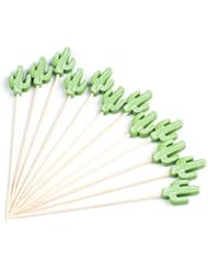 PuTwo Cocktail Picks Handmade Bamboo Toothpicks 100pcs 4.7â€ in Green Cacti