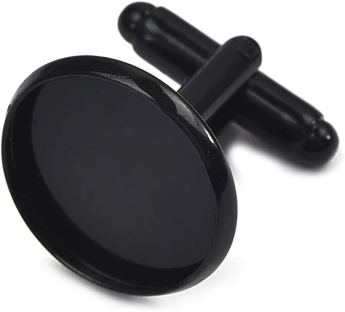 Lanbeide 10Pcs Black Color Copper Cufflink Base Pendant Back Cabochon Settings Fit Cabochon Cameo Base, 16.1mm