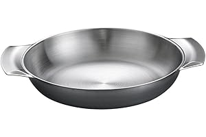 OSOLADY Double Handle Stainless Steel Paella Pan 18cm Wear-Resistant Korean Style Cooking Pot for Home Kitchen