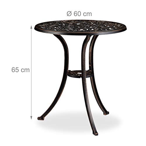 Relaxdays Balkonmöbel Set, 3-teilig, Balkontisch mit 2 Stühlen, verziert, Aluminium, Bistrotisch HxD: 65x60 cm, Bronze – Bild 6