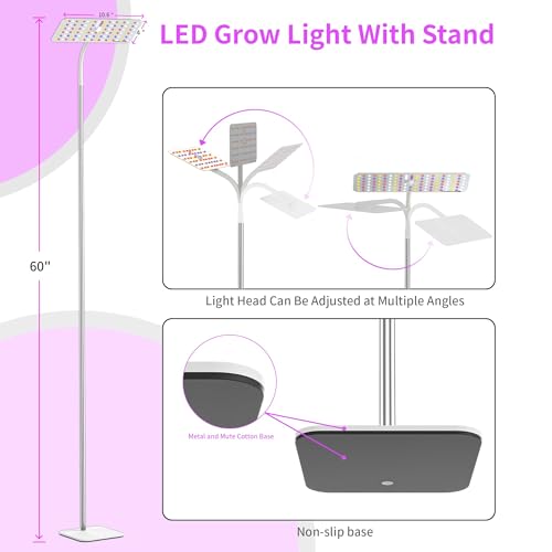 Full Spectrum LED Grow Lights for Indoor Plants, 120 LEDs, 18W, 4 Dimmable Levels, Timer (4/8/12H), Adjustable Height, Perfect for Small Desk Plants, Energy-Efficient & Durable Base, Ideal for Home