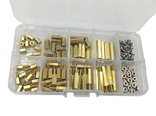 HVAZI 160PCS M2.5 Brass Spacer Standoff/Stainless Steel Screw/Nut Assortment Kit,Male-Female