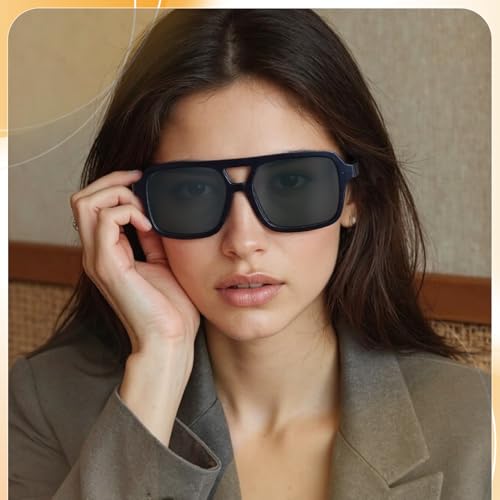 Apricitie Retro Sunglasses for Men and Women, Classic 70s Vintage Rectangular Oversized Square Sunglasses, Retro Glasses UV400 Protection, Trendy with Double Bridge Frame Glasses
