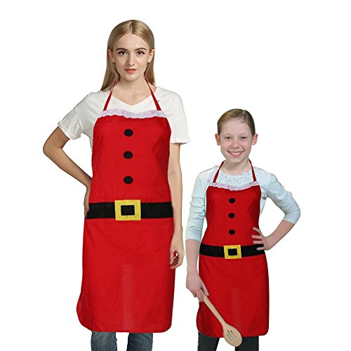 Christmas Apron Santa Gift X'mas Costume Traditional Ornament Dress Kitchen Decoration for Adults Kids 2 Pcs