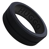 HUGGO - Silicone Wedding Ring, - Premium Designed for Fitness, Running, Exercise, Comfort, Weight Lifting/Training, Rubber Ring, Safe Silicone Wedding Band Mens (Black, 8)