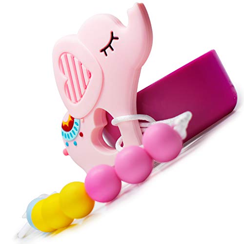 Pacifier Clip Dancing elephant Teether with Silicone Teething Beads for Boys and Girls