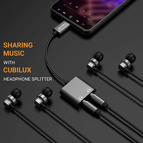 USB C 2Way Headphone Splitter, Cubilux Type C to Dual 3.5mm Jacks