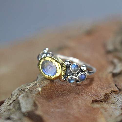 Handcrafted Rainbow Moonstone Labradorite Engagement Ring