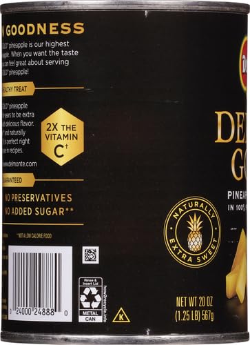 DEL MONTE DELUXE GOLD PINEAPPLE TIDBITS IN 100% PINEAPPLE JUICE, 20 OZ CAN, CANNED FRUIT