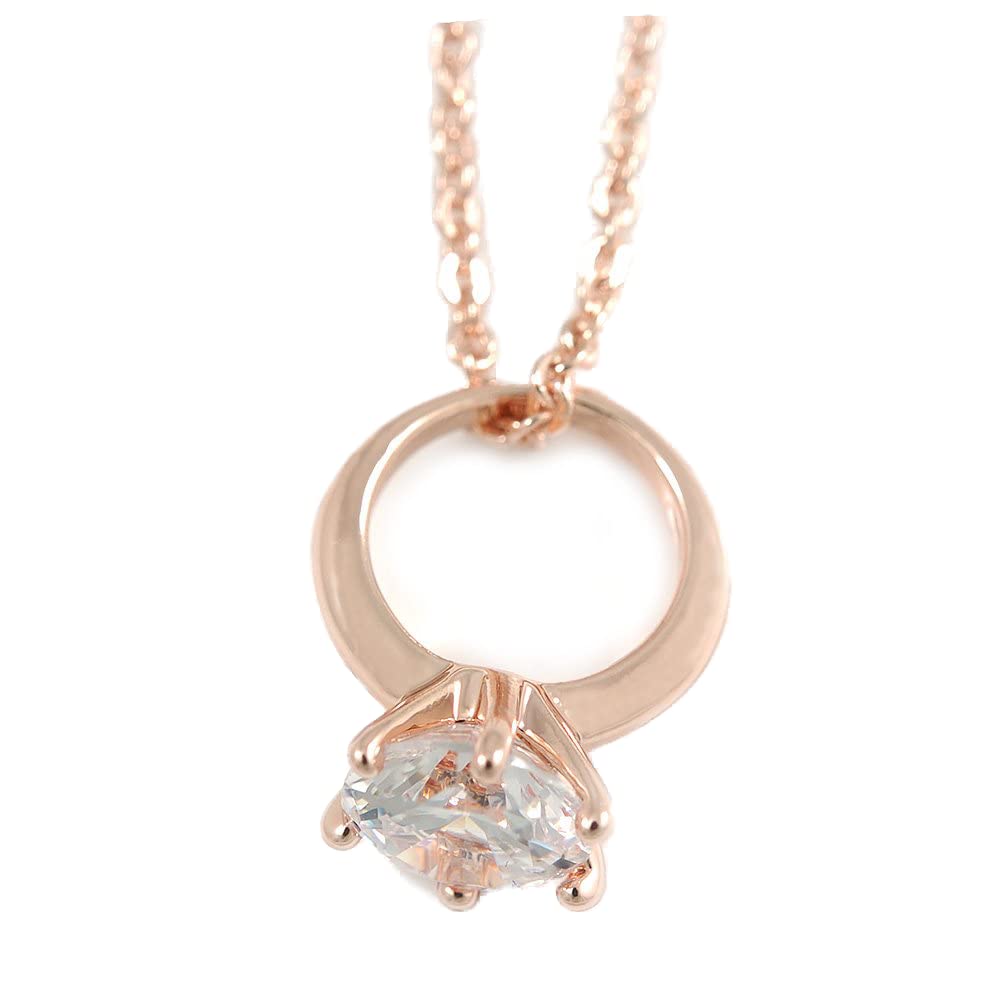 Avalaya Small CZ Ring Pendant with Rose Gold Chain - 44cm L/ 4cm Ext
