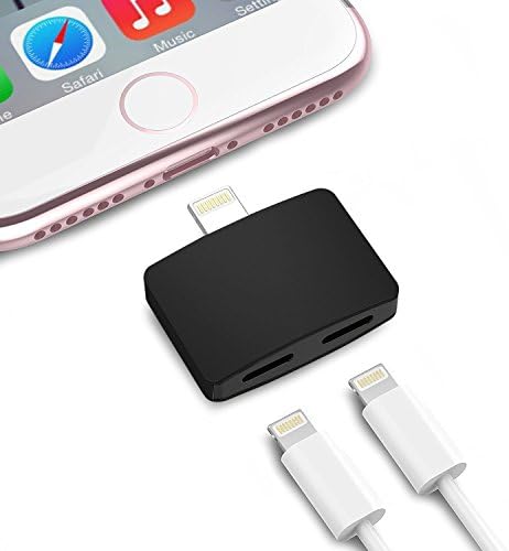 Tiehnom 2 in 1 Lightning Adapter for iPhone 7, Headphone Audio &amp; Charge Adapter, Dual Lightning Splitter for iPhone 7 / 7 Plus (Black)