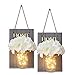 Rustic Mason Jar Wall Decor Sconces - Decorative Home Lighted Country House Hanging with LED Fairy Strip Lights and Flowers Handcrafted Farmhouse Sconce Jars (Set of 2) (Mason Grey)