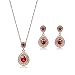 OUFO Crystal Jewelry Sets for Women Girls Rhinestone Necklace and Earrings Gold Plated Pendant Elegant Necklaces Set for Wedding (Black/Red)