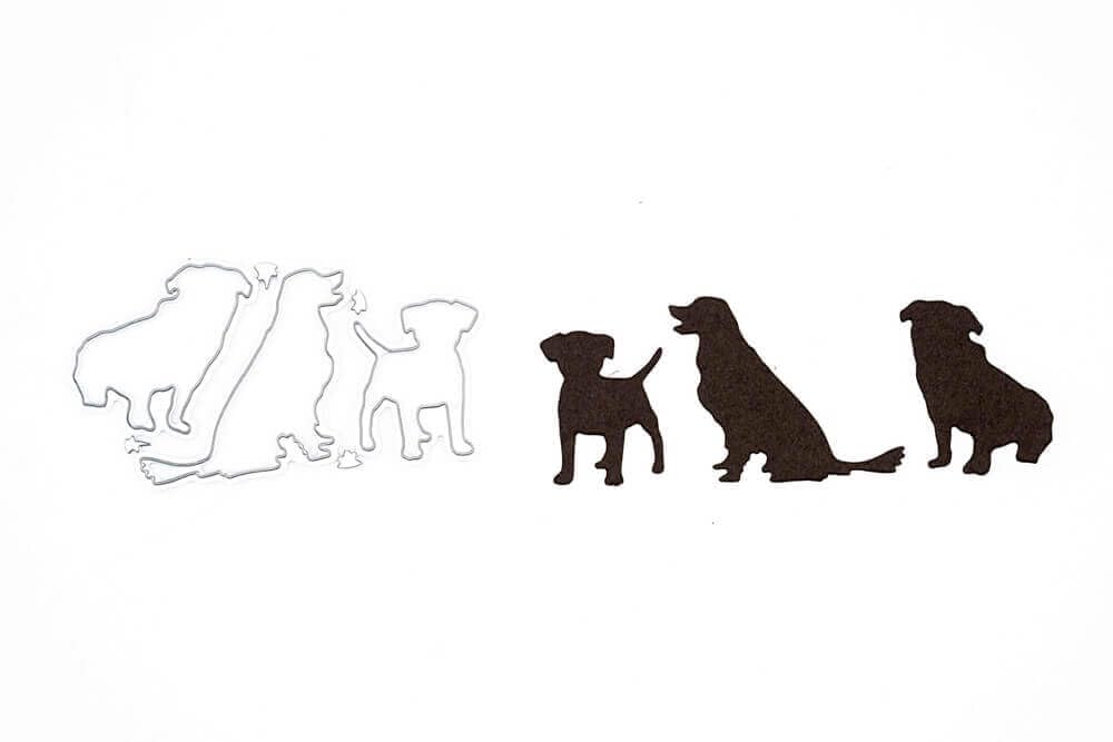 Punch shop cutting die three dogs, cutting die animals, cutting dies, stencils, scrapbooking, card making, DIY, embossing stencils, paper cards, cutting dies