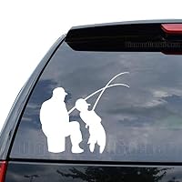 DiamondCutStickerz Father Son Fishing Decal Sticker Car Truck Motorcycle Window Ipad Laptop Wall Decor - Size (05 inch / 13 cm Wide) - Color (Matte White)