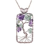Sedmart Tree of Life Pendant Amethyst Green Aventurine Rectangle Necklace Healing Gemstone Fashion Jewelry Fathers Day Gift