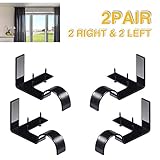 Single Curtain Rod Brackets - Black, 2 pair 4 PCS Curtain Rod Holder Set, Decoration for supporting Single Rod Curtain in Bedroom & Home, tap in Window Frame (Include Fixed Screw free from Drilling)