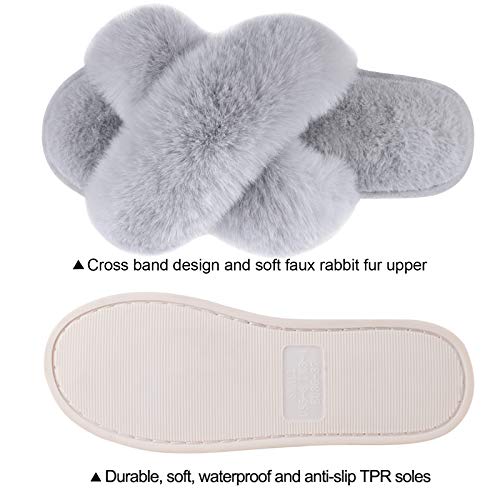 Women's Cross Band Slippers Fuzzy Soft House Slippers Plush Furry Warm