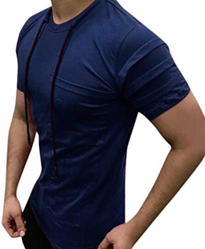 Daylin Personality Daily Popular Fashion Mens Drawstring Pleats Slim Fit Short Sleeve Pocket Solid Top Blouse