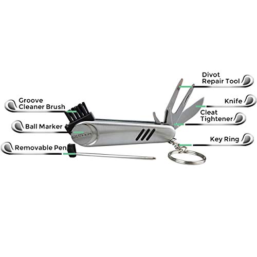 RAHATA 7-in-1 Golf Multitool Including Divot Repair,Groove Cleaner Brush,Cleat Tightener,Ball Maeker,Pocket Knife and Removable Pen,All You Need on The Golf Course