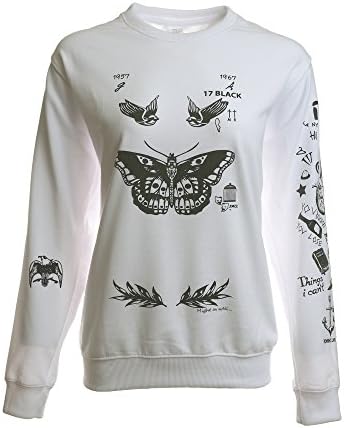 Noonew Women's Butterfly Tattoos Sweatshirt White Shirt