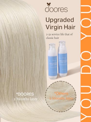 DOORES Natural Remy Straight Extensions, Platinum Blonde 35 cm 14 Inch 100 g 40pcs, Adhesive Extension Natural Hair Straight Skin Weft Remy Hair Extensions