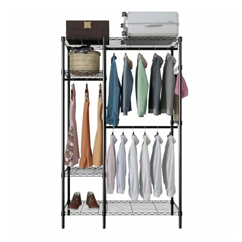 LONEASY Organizador de Metal para Ropa Armario, Perchero de Pie, Closet Organizador de Ropa Multifunción, Estante de Ro pa para Balcón, Dormitorio y Lavandería (114x42x195CM)