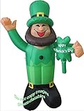 St Patricks Day Inflatable 6' Waving Leprechaun Holding Shamrock