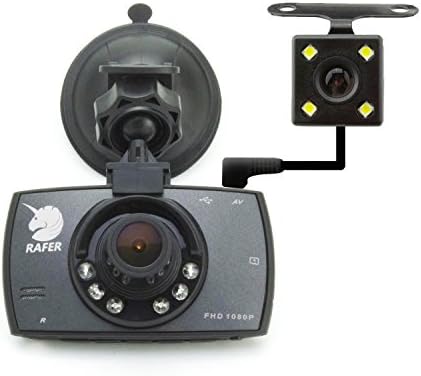 Rafer R-D8S Driving Recorder 6-layer Glass 150° and Rear Camera 140° Wide Angle lens Parking monitor Car Camera with Night Vision 1080P HD Video G-Sensor Motion Detection 2.7inch LCD Screen loop