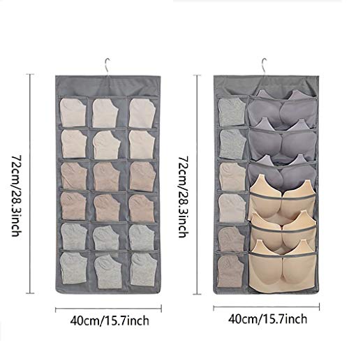 Closet Hanging Organizer with Mesh Pockets & Rotating Metal Hanger,Dual Sided Wall Shelf Wardrobe Storage Bags,Oxford Cloth Space Saver Bag for Bra Underwear Underpants Socks (Gray, 30 Pocket)