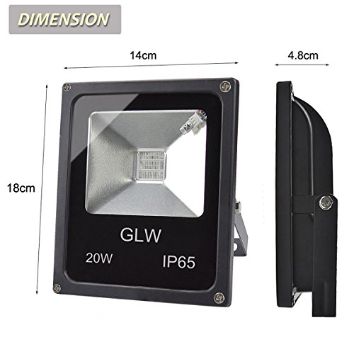 GLW 20W LED RGB Flood Light Waterproof IP65 Dimmable Color Changing 16 Colors 4 Modes Remote Control Garden Light Otdoor Light with US 3-Plug