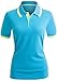CLOVERY Women's Basic Solid Short Sleeve Polo Shirt Top Aqua Medium