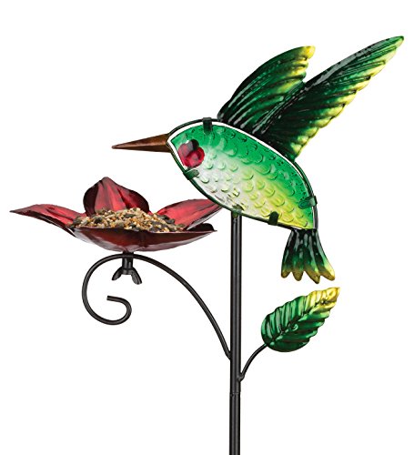 Hummingbird Metal and Glass Bird Feeder Stake Outdoor Garden
