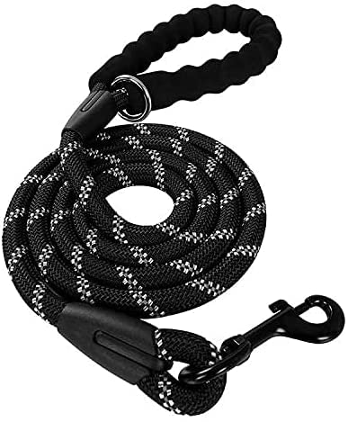 Reflective Dog Rope Lead With Padded Handle - Multiple Size & Colour Options (Standard - 1.5m Length, Black)