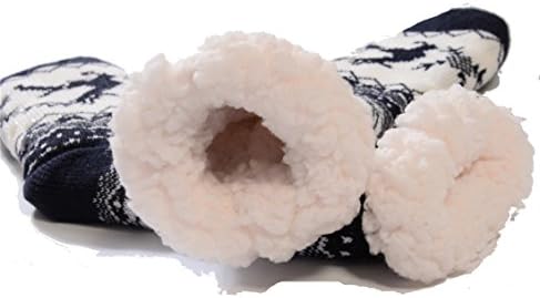 Women's Winter Warm Mid Calf Snowflake Fleece Lining Knit Deer Anti Slip Indoor Stockings Slipper Super Thick Casual Socks