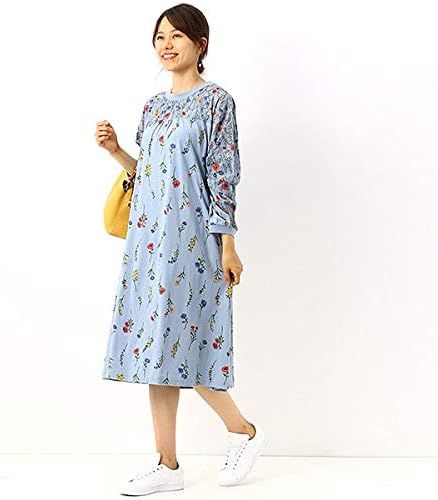 Amazon スーパーハッカ Super Hakka フラワープリントパターンミックスワンピース 60ブルー 99 F ワンピース チュニック 通販