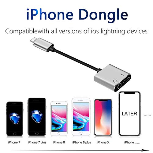 eLUUGIE 2 Packs 2 in 1 Headphone Splitter Charging & Audio Connector Charger Cable 3.5mm Headphone Jack Adapter for for Phone Xs/Xs Max/XR/ 8/8 Plus / 7/7 Plus Support All I-O-S System (Silver) - Thumbnail 6