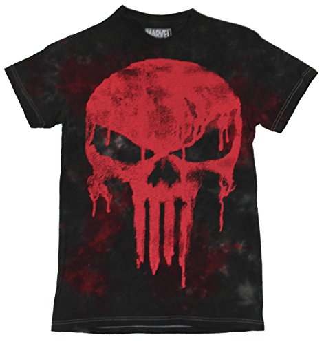 The Punisher (Marvel Comics) Mens T-Shirt - Hand Treated Red Dripping Skull Pic (Medium) Black