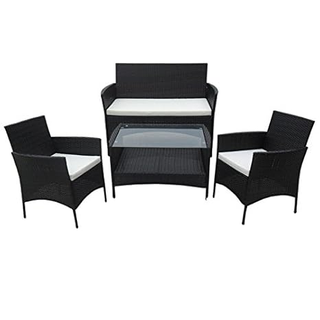 SVITA Poly Rattan Sitzgruppe Essgruppe Set Farbwahl - Cube Sofa-Garnitur Gartenmöbel Lounge Farbwahl (4er Garnitur, Schwarz)